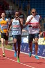 Michael Rimmer dholds off Mukhtar Mohammed to win the 800 metres at the Sainsbury's British Championships, Birmingham.